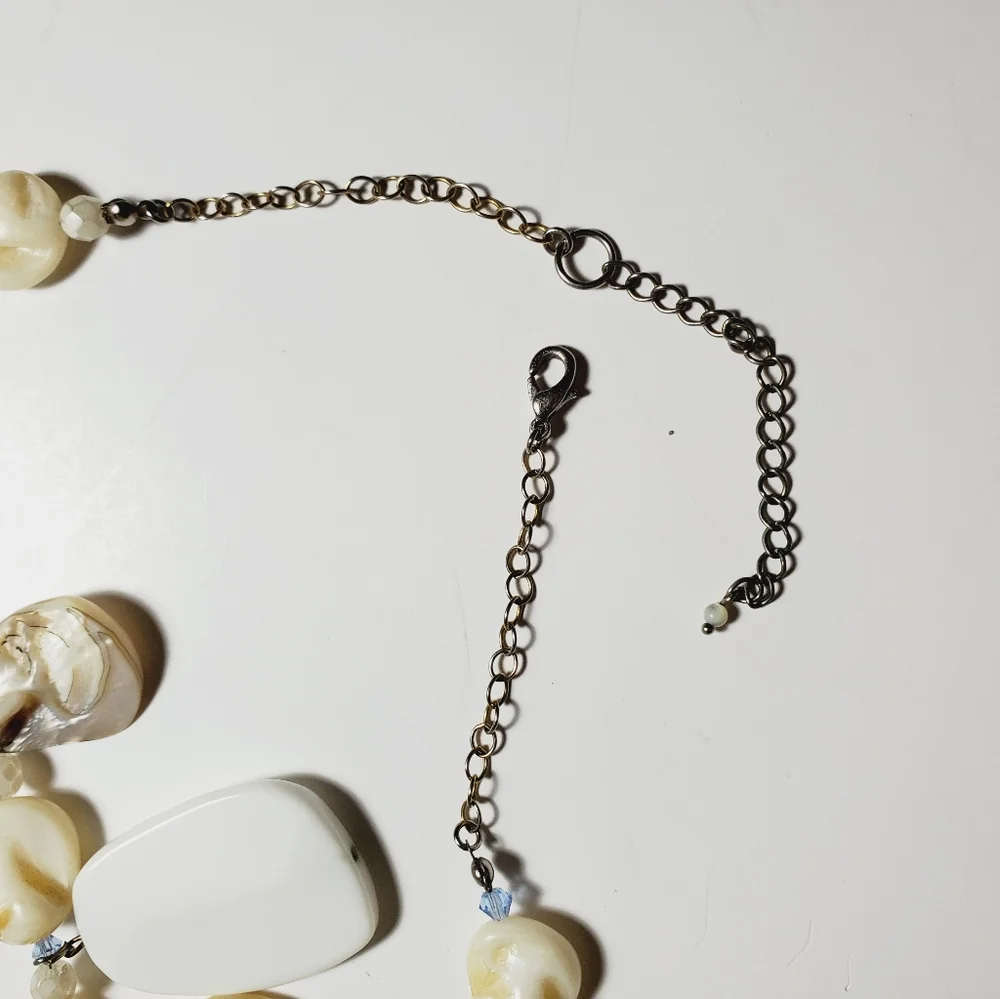 Mens Tribal Island Beach Shell Necklace White & Tourquoise Blue